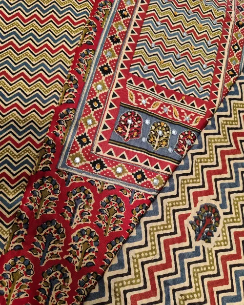 Maroon Color Cotton Printed Unstitched Suit Set