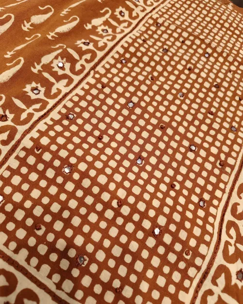 Rusty Orange Basic Style Unstitched Cotton Suit Set