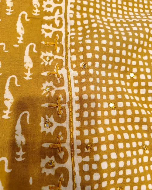 Yellow Colour Printed Unstitched Cotton Suit Set