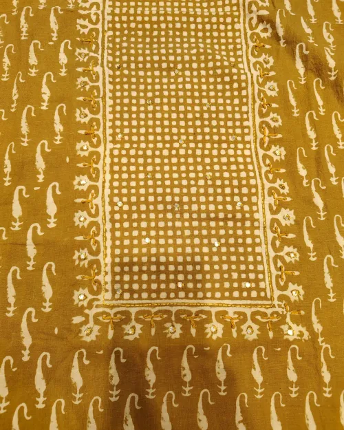 Yellow Colour Printed Unstitched Cotton Suit Set