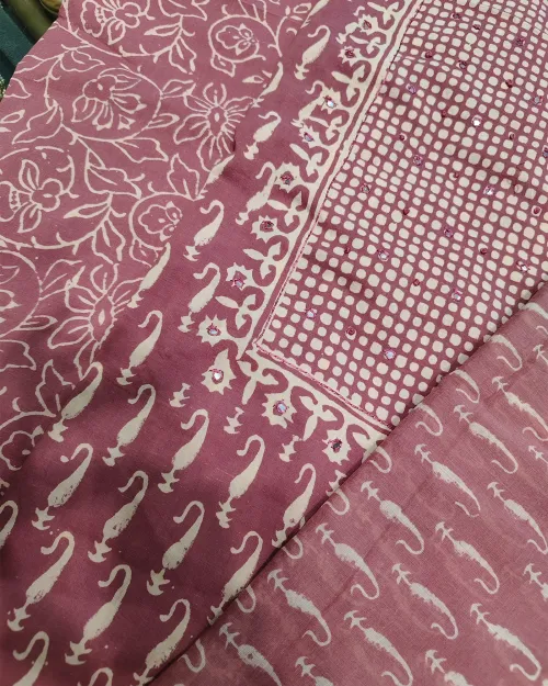 Pink Color Cotton Unstitched Printed Suit Set