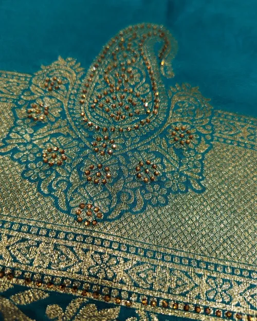 Firozi Color Zari Work Silk Saree
