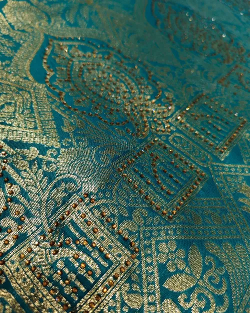 Firozi Color Zari Work Silk Saree