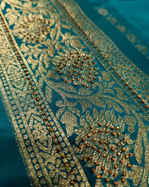 Firozi Color Zari Work Silk Saree