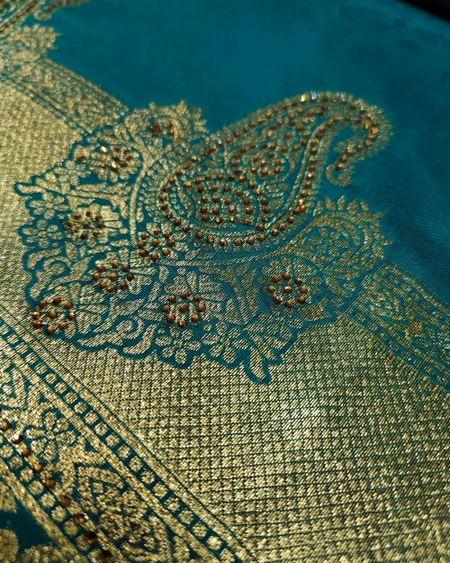 Firozi Color Zari Work Silk Saree