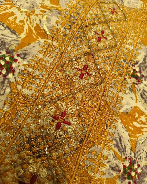 Mustard Light Embroidery Unstitched Cotton Silk Suit Set