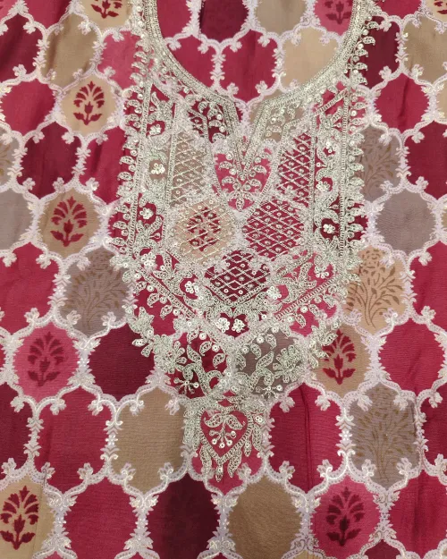 Maroon Colour Muslin Unstitched Printed Suit Set