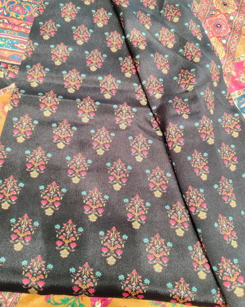 Multi Black Unstitched Crepe Silk Suit Set