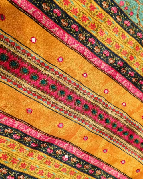 Multi Pink Color Unstitched Crepe Silk Suit Set