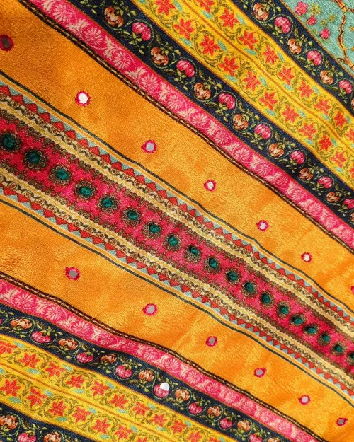 Multi Pink Color Unstitched Crepe Silk Suit Set