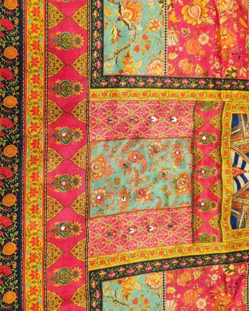 Multi Pink Color Unstitched Crepe Silk Suit Set