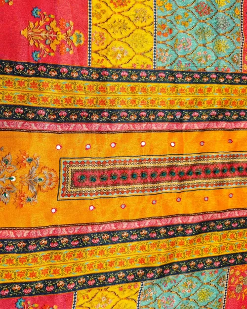 Multi Pink Color Unstitched Crepe Silk Suit Set