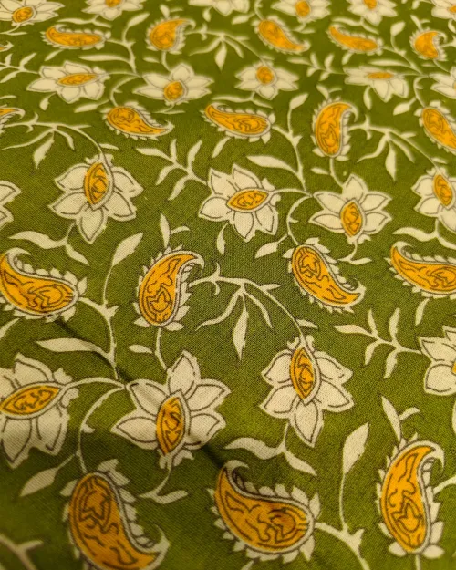 Green Color Cotton Unstitched Suit Set
