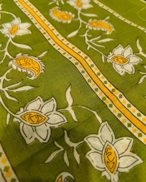 Green Color Cotton Unstitched Suit Set