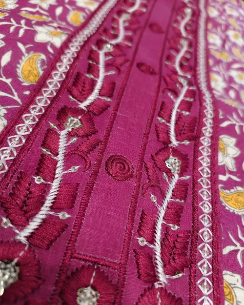 Purple Unstitched Cotton Suit Set