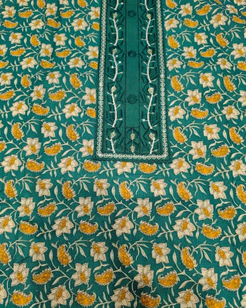 Rama Green Colour Cotton Unstitched Suit Set