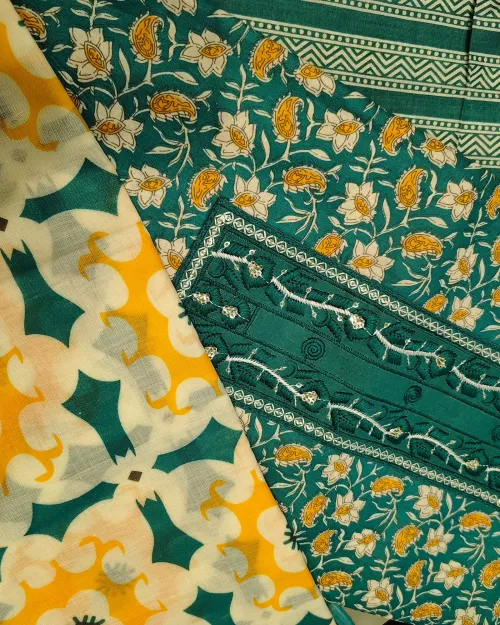 Rama Green Colour Cotton Unstitched Suit Set