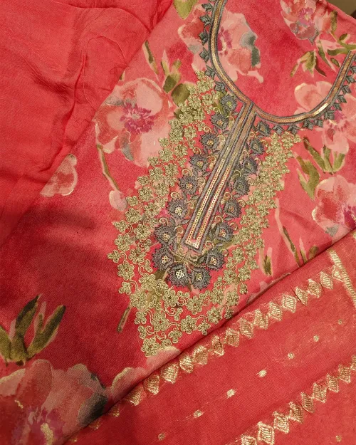 Gajri Pink Color Unstitched Suit Set