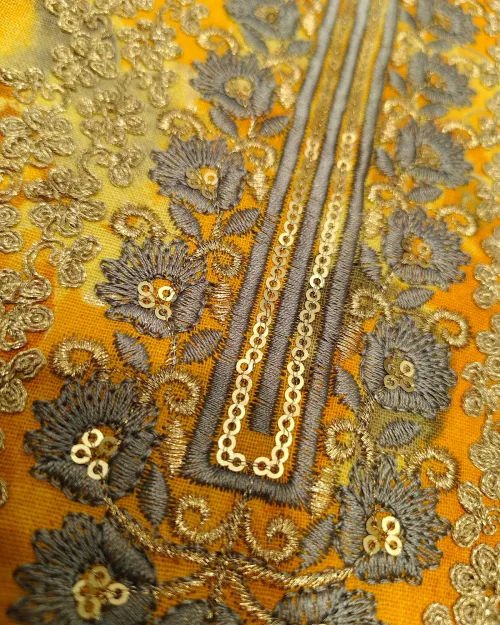 Yellow Colour Cotton Unstitched Suit Set