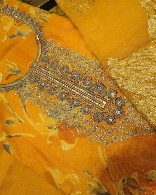 Yellow Colour Cotton Unstitched Suit Set