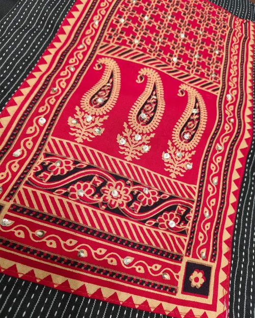 Black Color Cotton Unstitched Suit Set