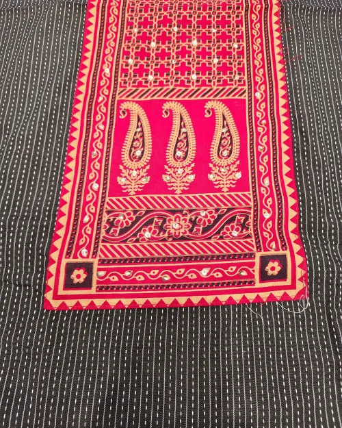 Black Color Cotton Unstitched Suit Set