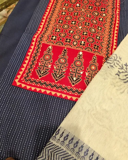 Blue Unstitched Cotton Suit Set