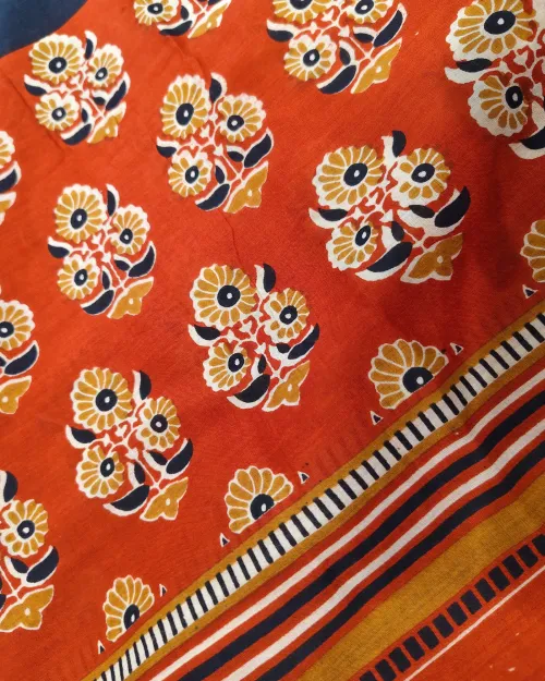 Black & Red Printed Cotton Silk Saree