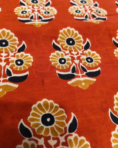 Black & Red Printed Cotton Silk Saree