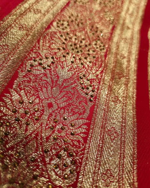 Gajari Red Zari Work Silk Saree