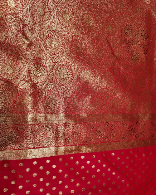 Gajari Red Zari Work Silk Saree