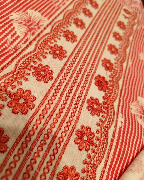 Light Orange Cotton Printed Unstitched Suit Set