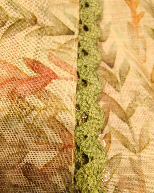 Cream & Light Green Chanderi Cotton Unstitched Suit Set