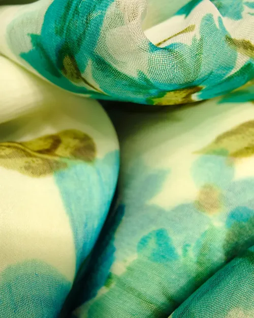 White & Ice Blue Chiffon Unstitched Suit Set