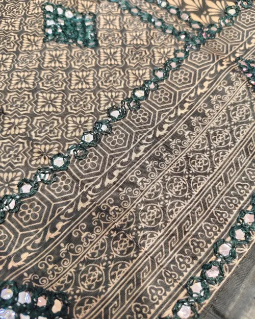Green Color Cotton Unstitched Suit Set
