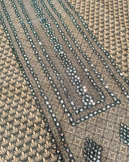 Green Color Cotton Unstitched Suit Set