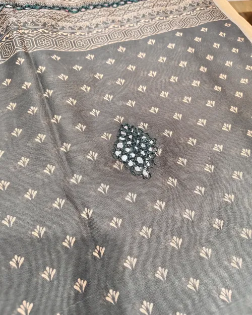 Green Color Cotton Unstitched Suit Set