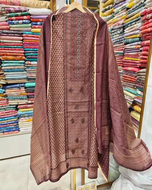 Maroon Colour Cotton Unstitched Suit Set