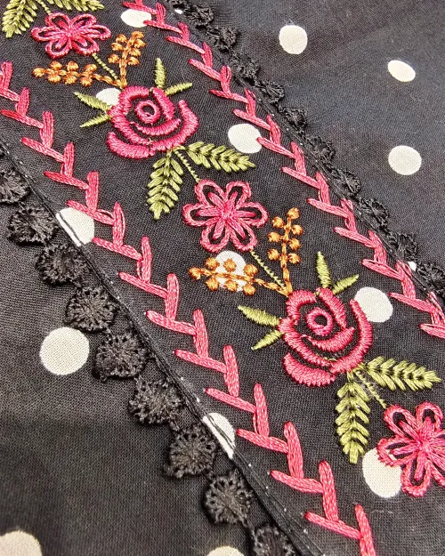 Black Colour Muslin Unstitched Suit Set