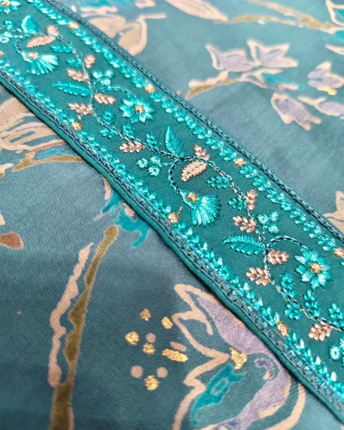Teal Blue Muslin Unstitched Suit Set
