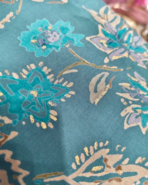 Teal Blue Muslin Unstitched Suit Set