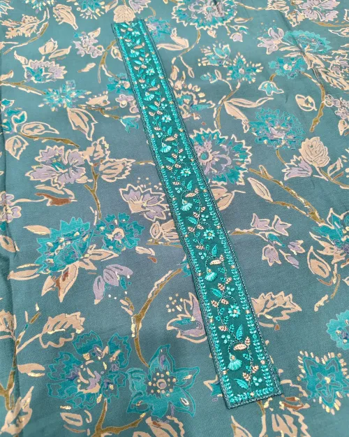 Teal Blue Muslin Unstitched Suit Set