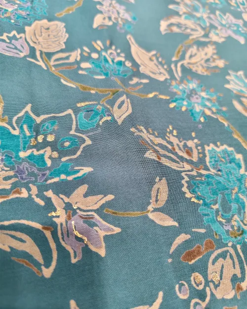 Teal Blue Muslin Unstitched Suit Set