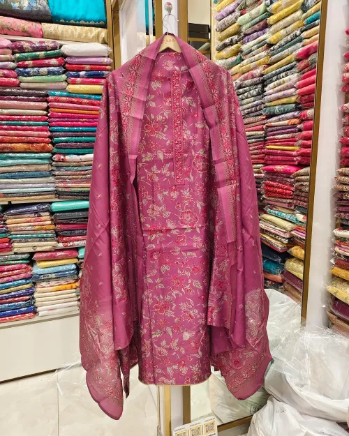 Purple Color Muslin Unstitched Suit Set