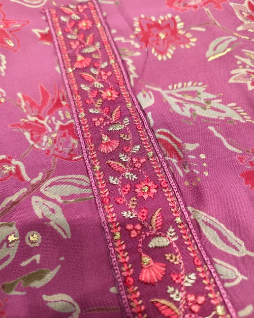 Purple Color Muslin Unstitched Suit Set