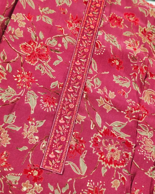 Purple Color Muslin Unstitched Suit Set