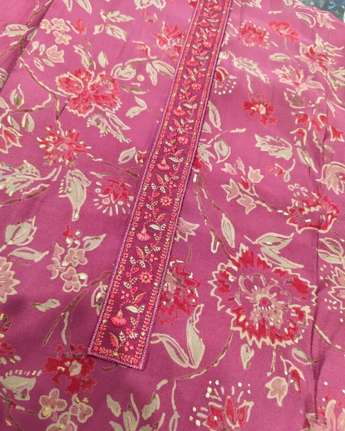 Purple Color Muslin Unstitched Suit Set