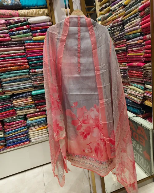 Grey Color Muslin Unstitched Suit Set