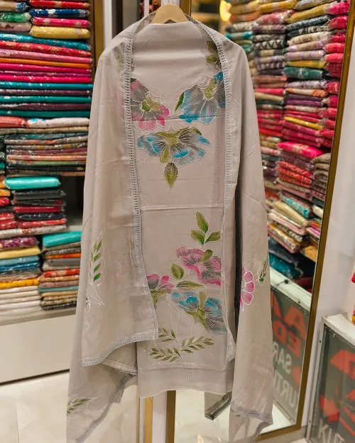 Grey Colour Cotton Unstitched Suit Set