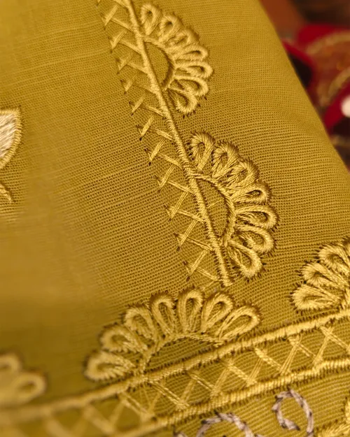 Mehandi Green Cotton Unstitched Suit Set